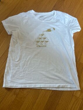 J. Crew White Tee with Gold Champagne Glass Stack Graphic